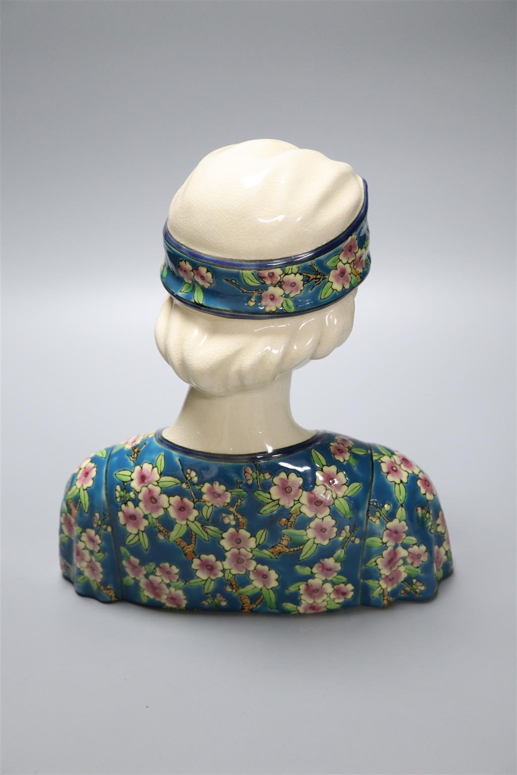 A French Art Nouveau style portrait bust, lady wearing head-dress, 26cm